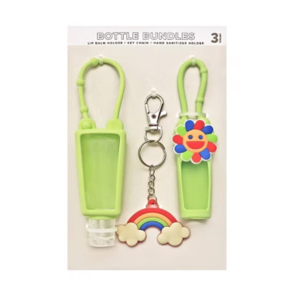 Green Bottle Holder Set with Rainbow Keychain